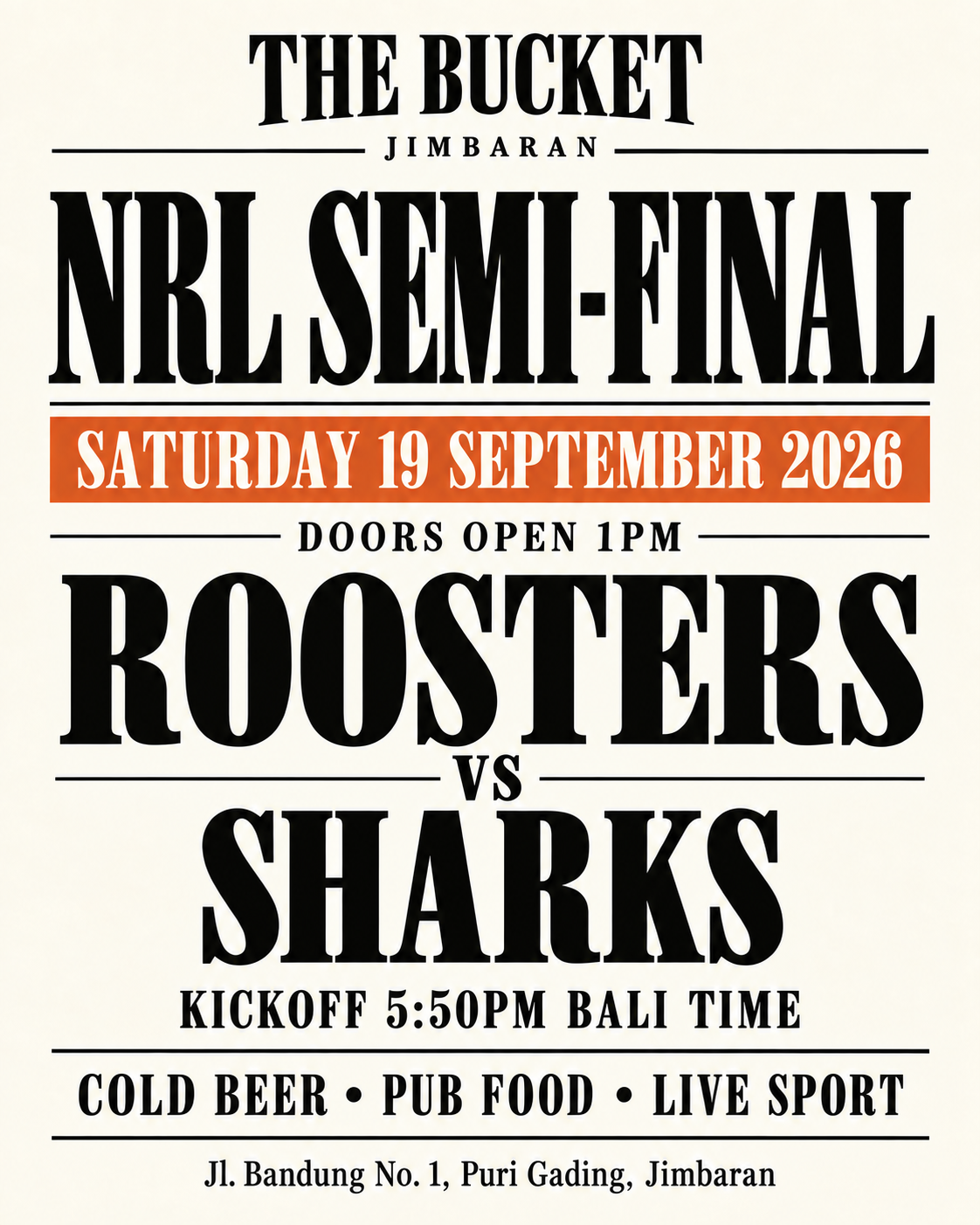 Newspaper sports page: The Bucket NRL semi-final poster for 19 September