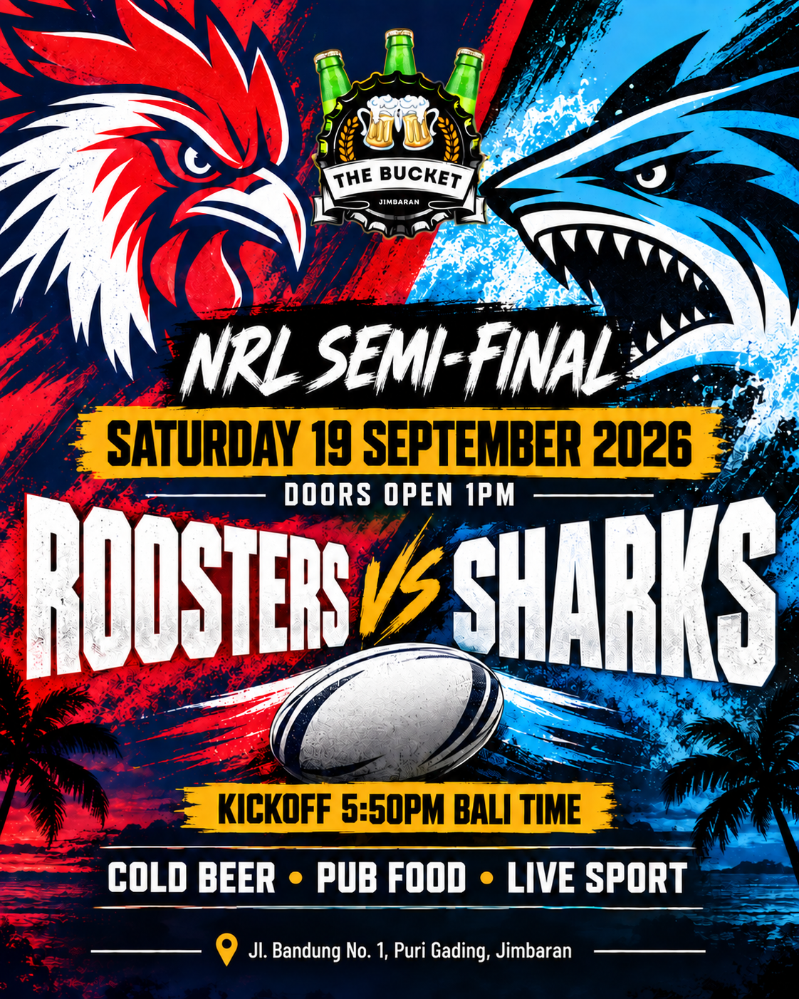 Split-team clash: The Bucket NRL semi-final poster for 19 September
